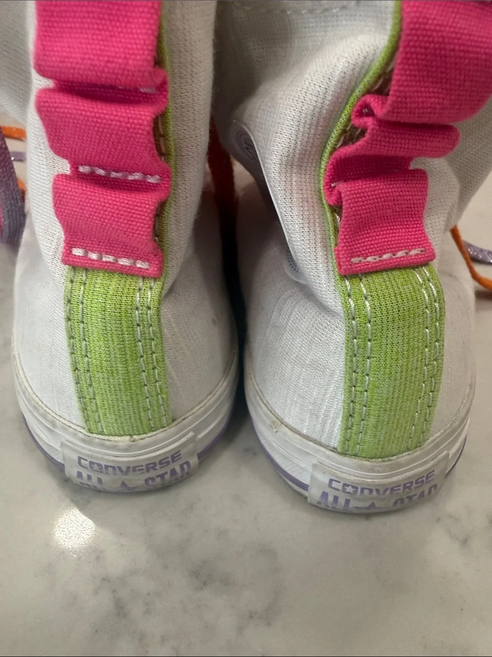 Kids White Converse Sneakers with Pink & Purple Accents